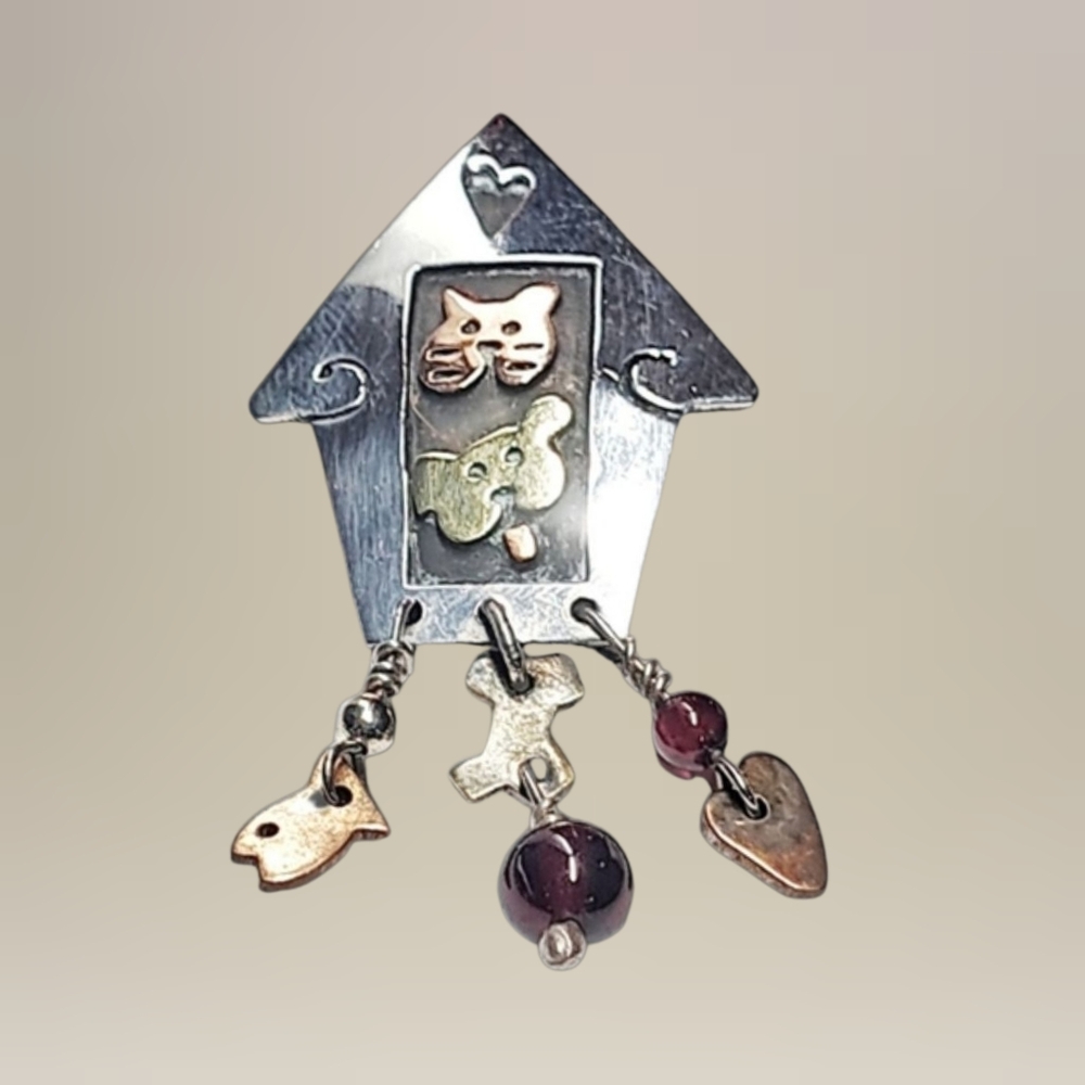 Far Fetched Sterling Silver Cat & Dog House Tie Tack Lapel Pin